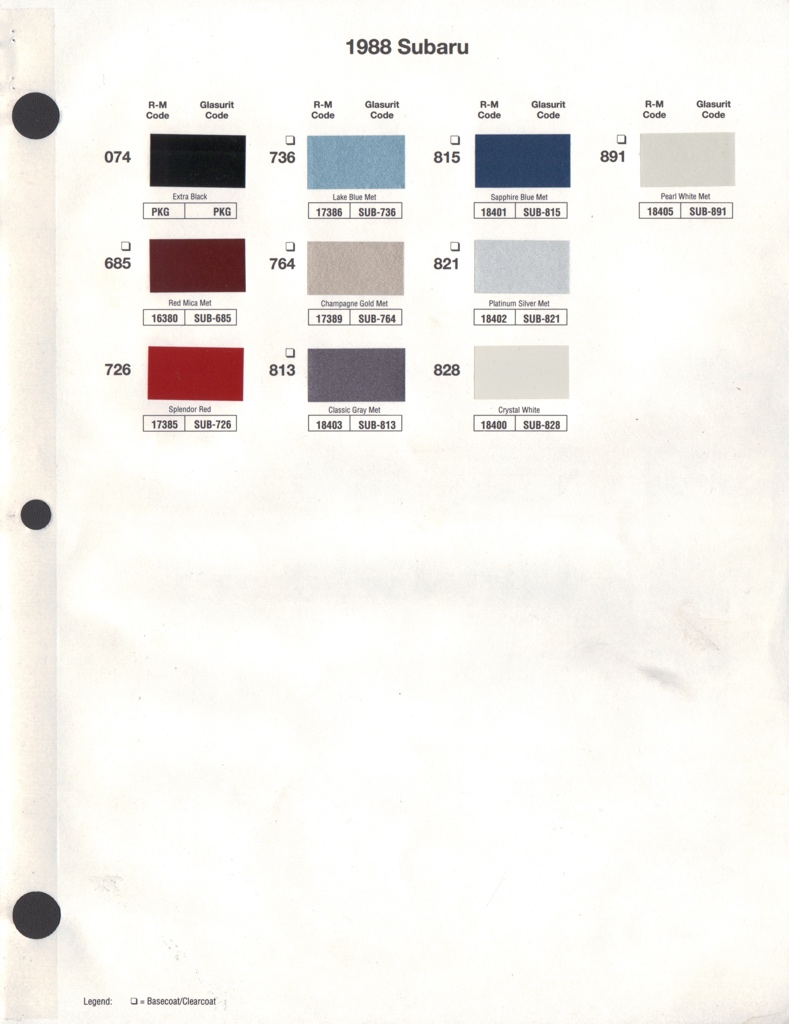 1988 Subaru Paint Charts RM